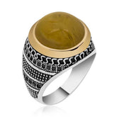 Silver Tightened Amber Stone Men's Ring